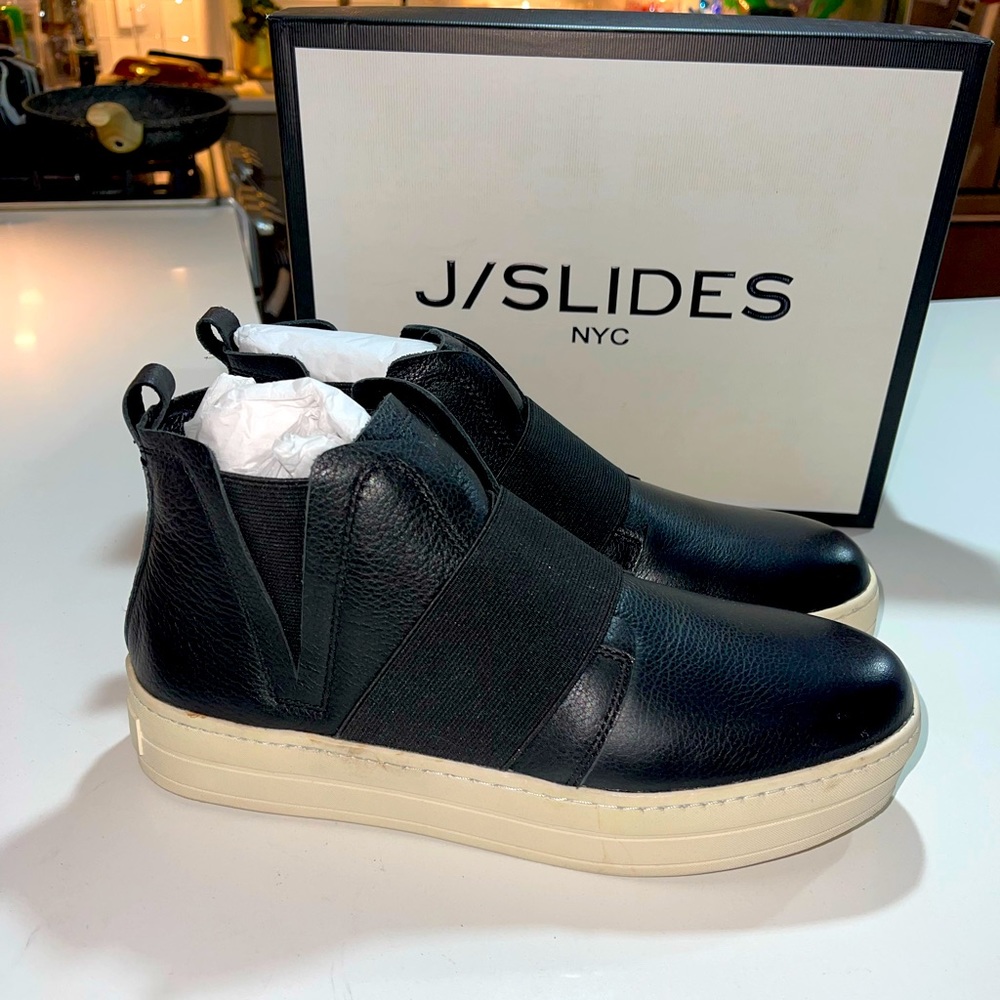 J/Slides NYC Holland Black Leather Platform Sneaker 9